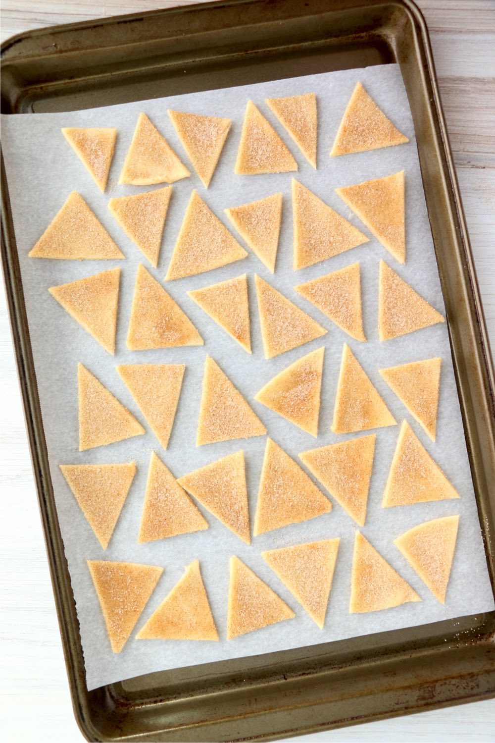 pie crust chips on baking sheet