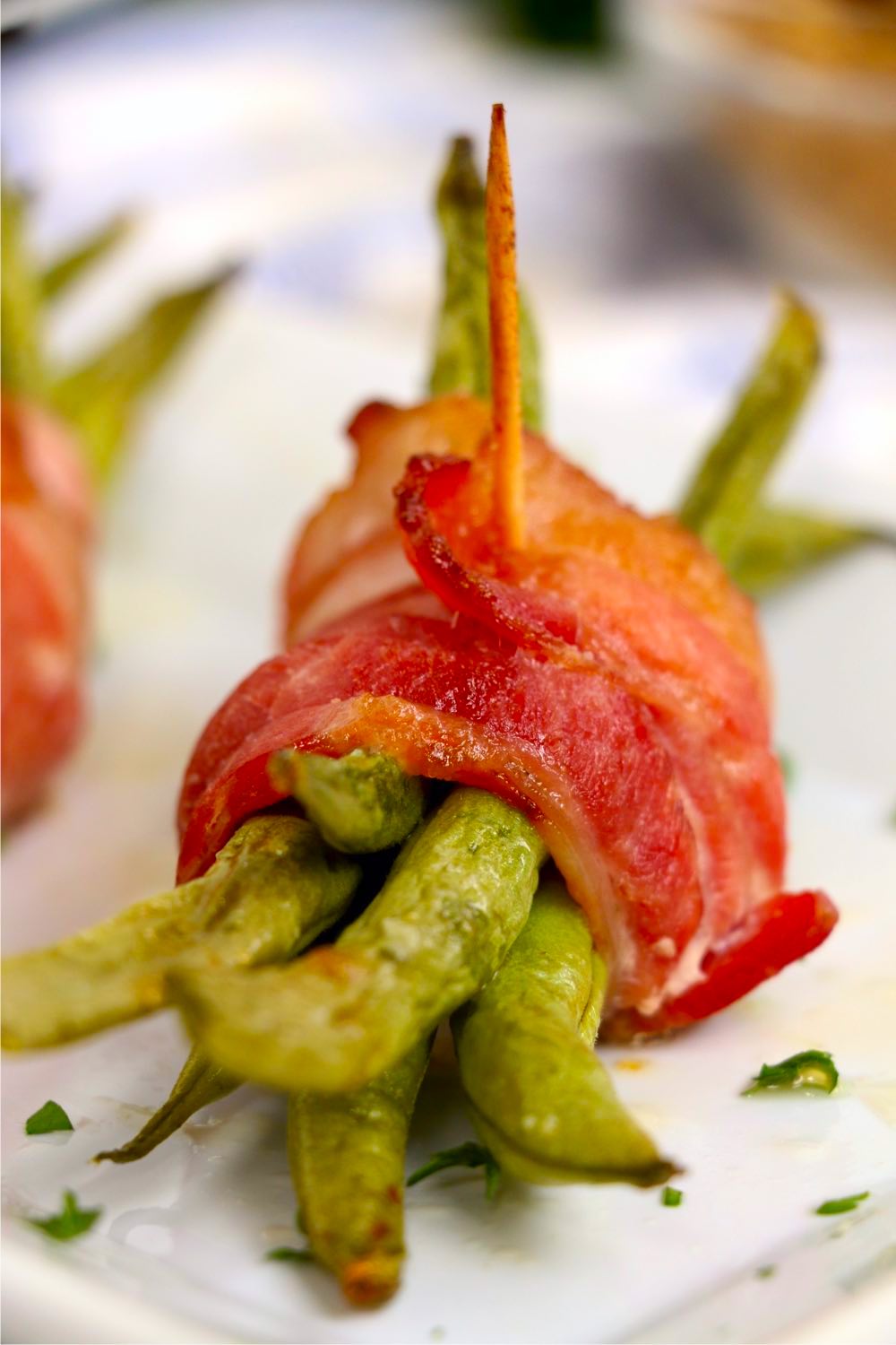 close up shot of green bean bundle