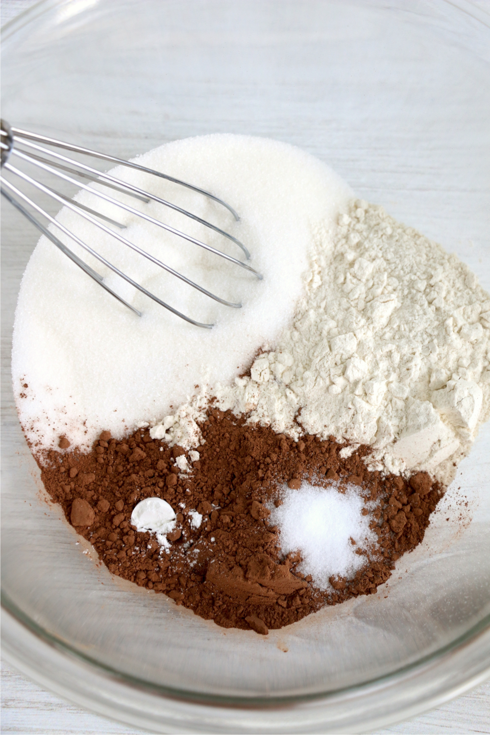 bowl of dry ingredients for baking brownies