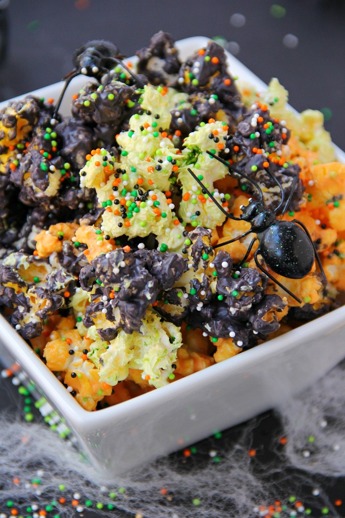 Halloween Popcorn - Candy-coated popcorn with sprinkles and a Halloween flair!