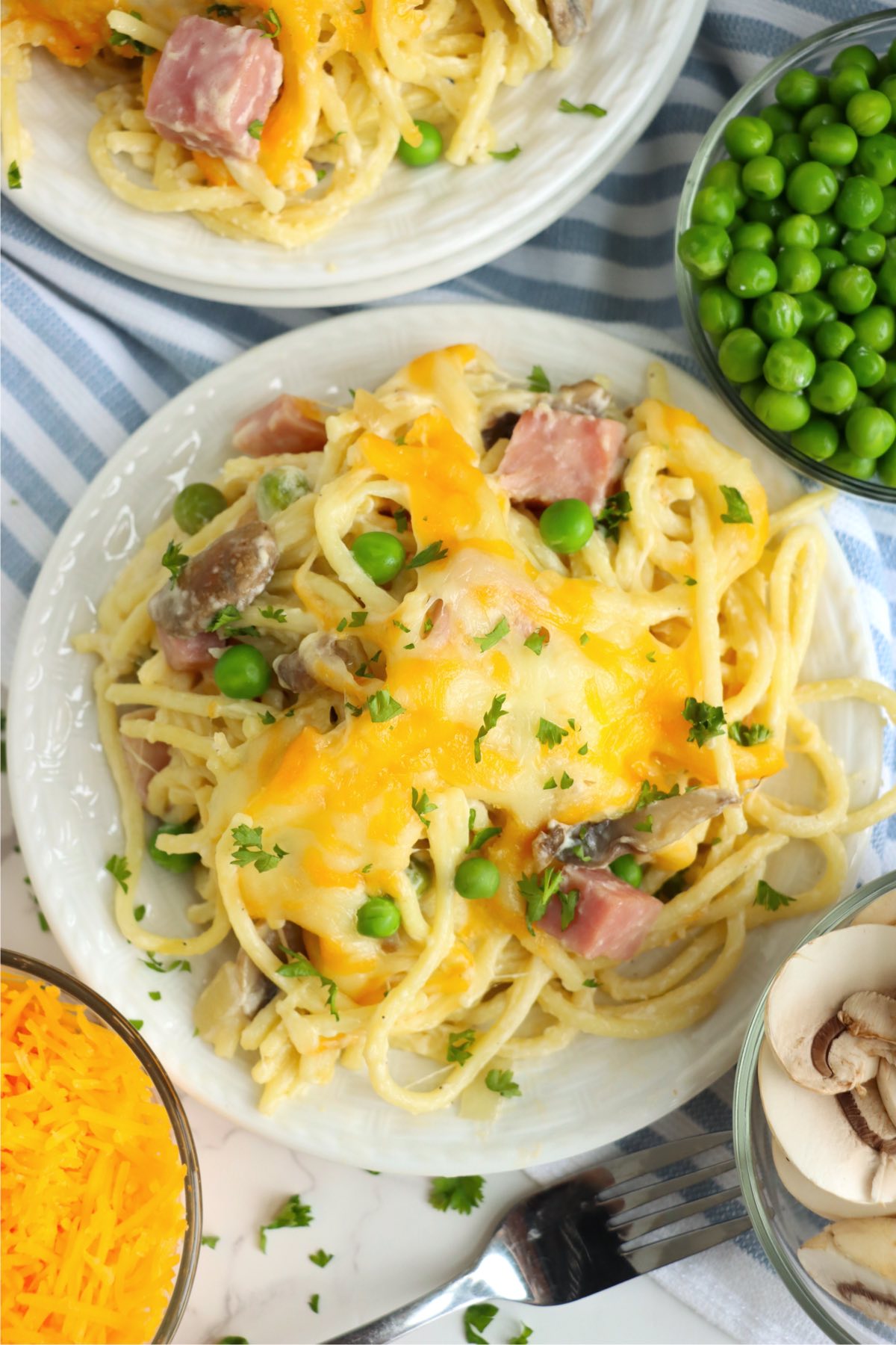 plate of cheesy tetrazzini bake