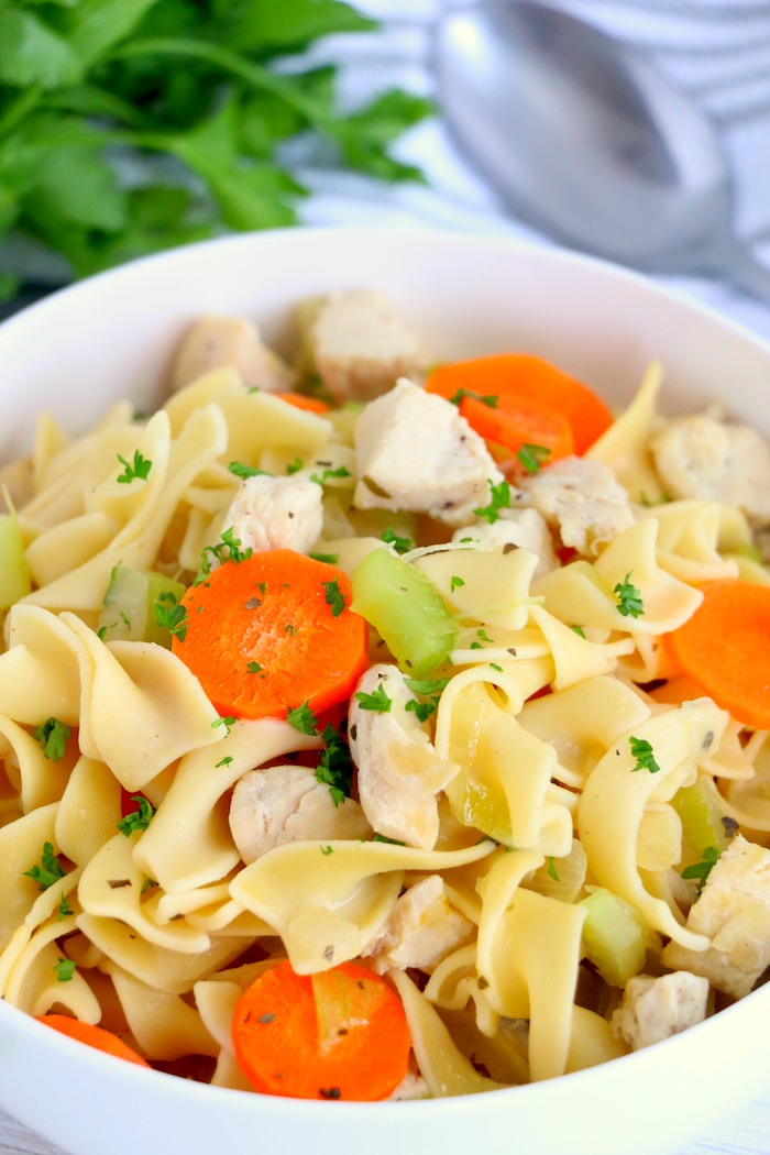 Chicken noodle soup in bowl
