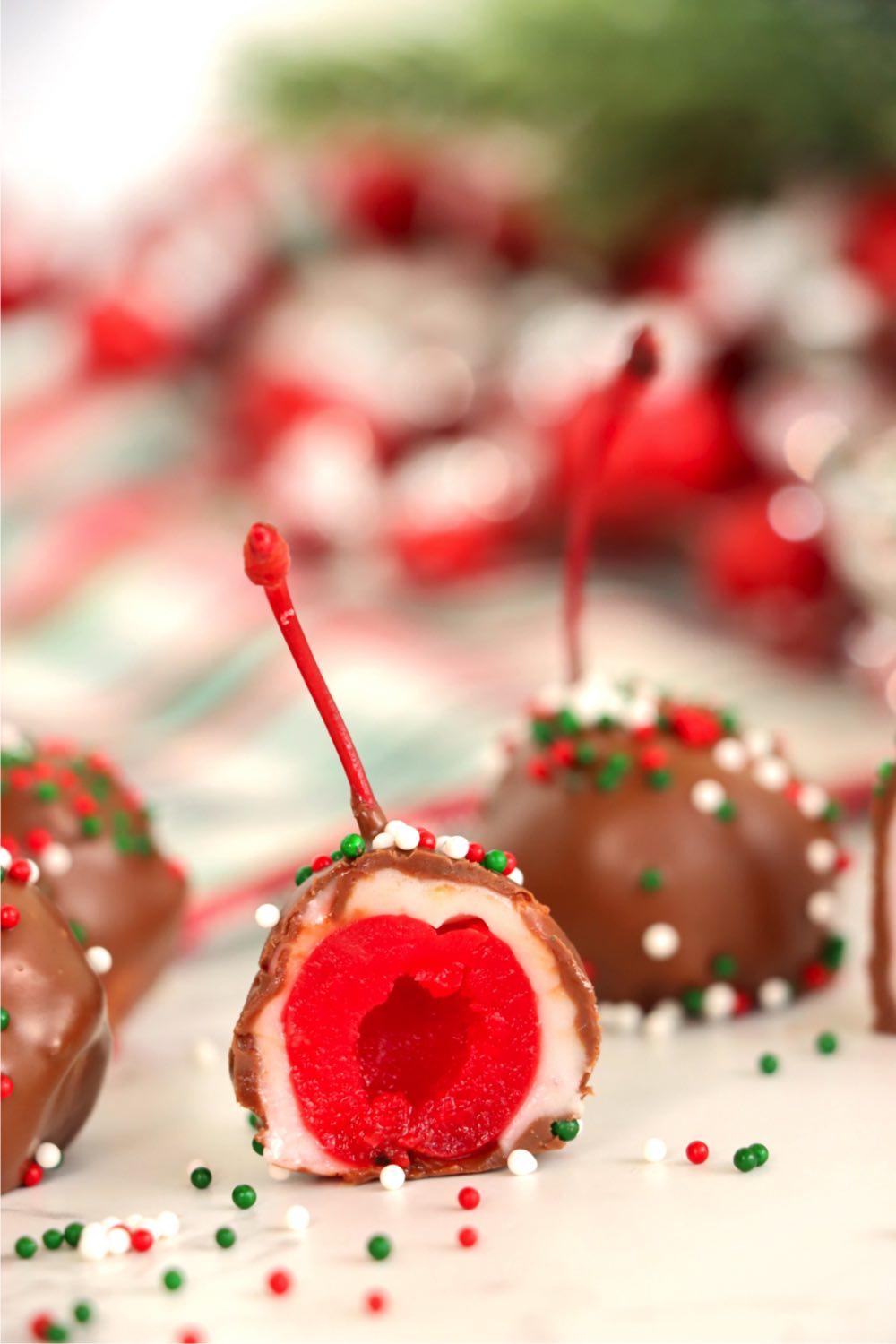 a view of the inside of a chocolate covered cherry