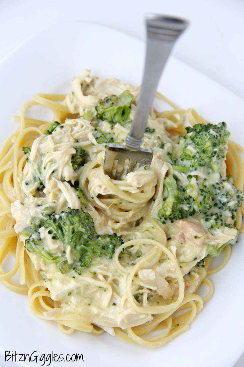 Crock Pot Chicken & Broccoli - Chicken and broccoli is combined in a creamy and cheesy sauce, perfect for topping noodles or rice!