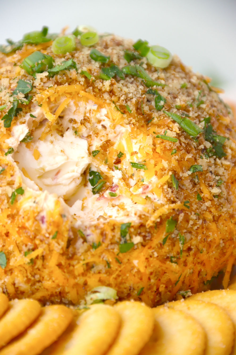 close up of inside of a cheese ball