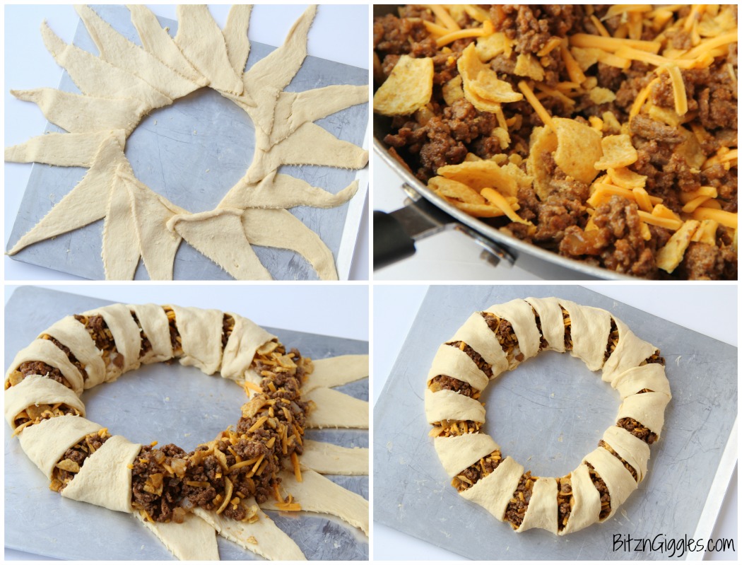 Ultimate Crescent Roll Taco Ring - This isn't just any old taco ring, it's filled with corn chips, guacamole, sour cream, cheese and tomatoes - easy and delicious, ready to serve a crowd!