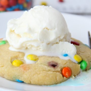 M&M Microwave Cookie - A soft, warm and delicious cookie you can make right in the microwave in less than 2 minutes!! Perfectly portioned for one or two!