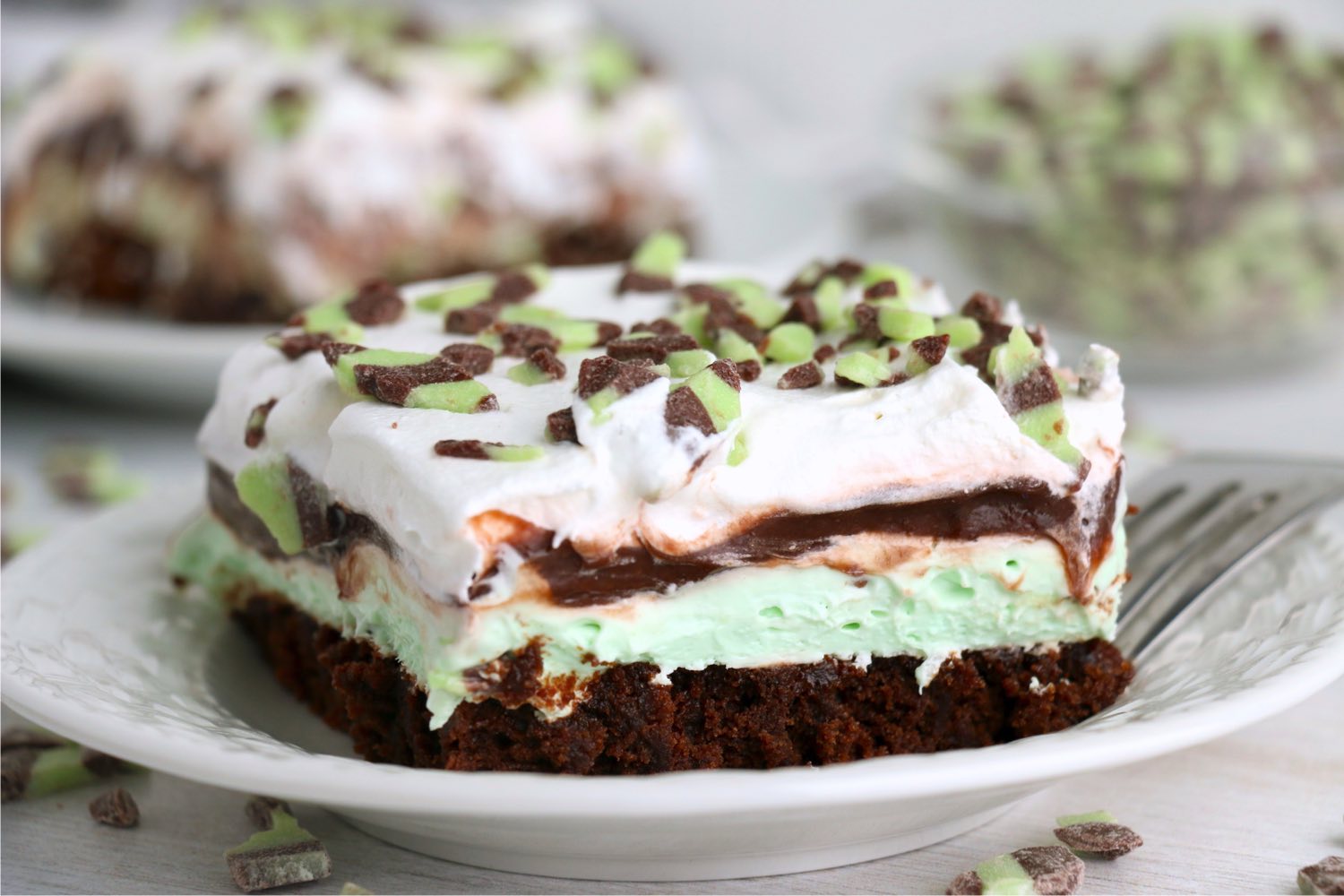 mint and chocolate layered dessert on a plate