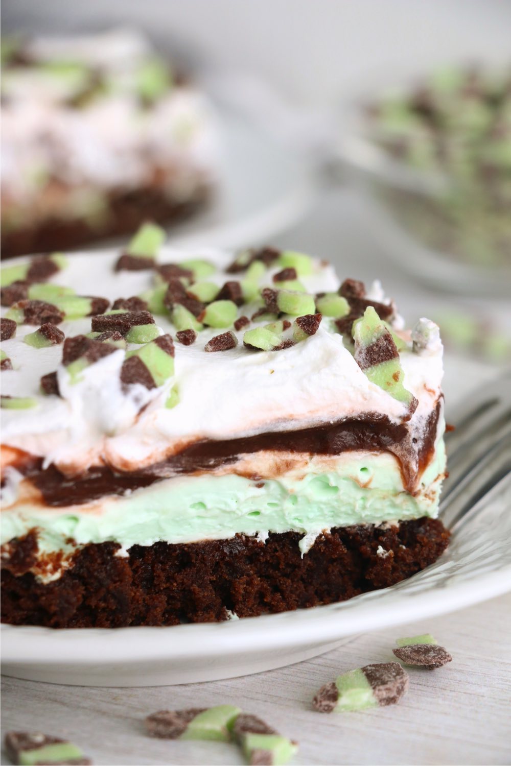 mint chocolate layered lush dessert on plate