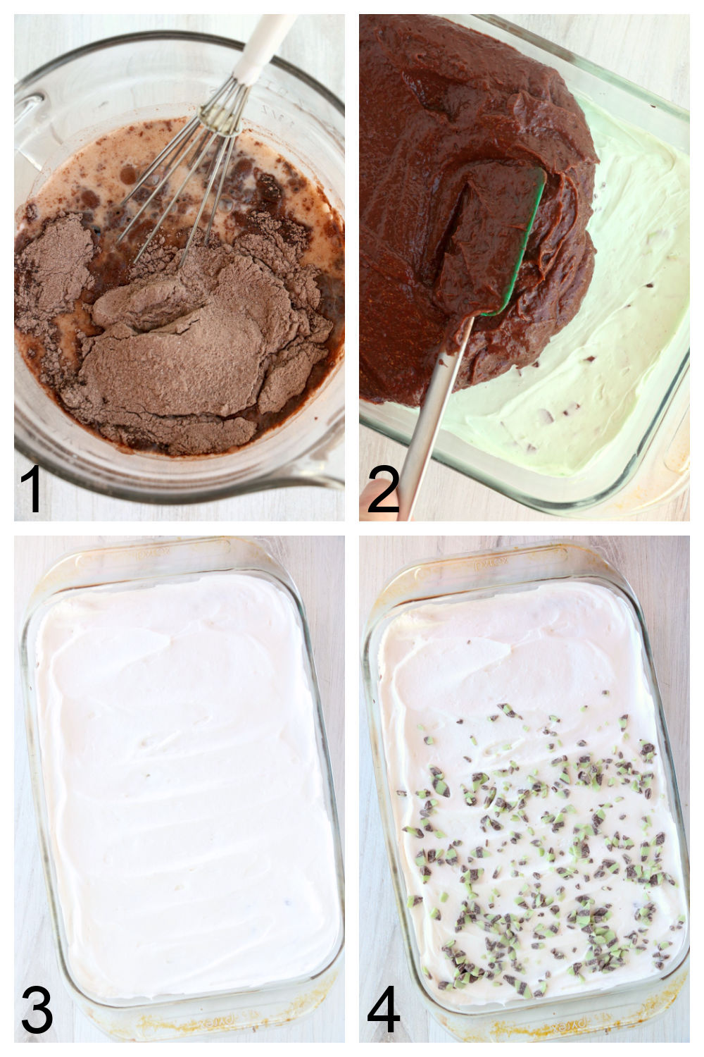 Steps to making mint chocolate lush dessert