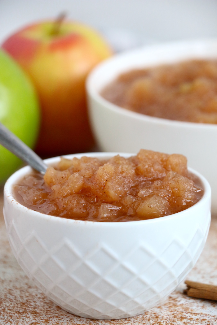 small white bowl of applesauce