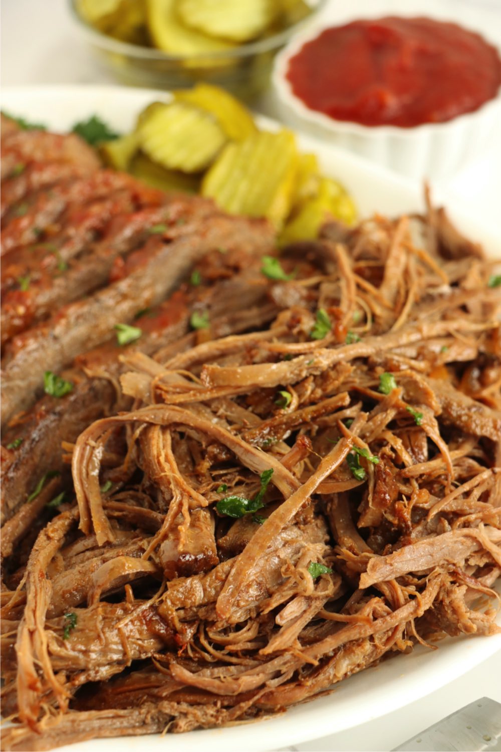close up of shredded beef brisket