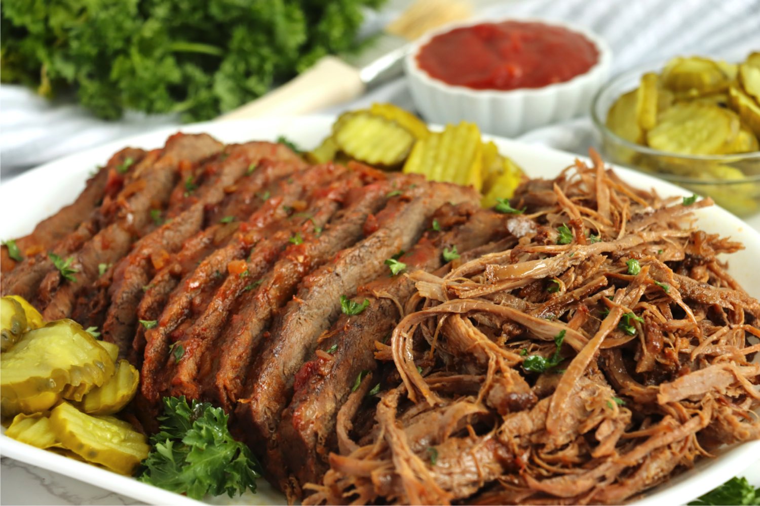 sliced and shredded beef brisket