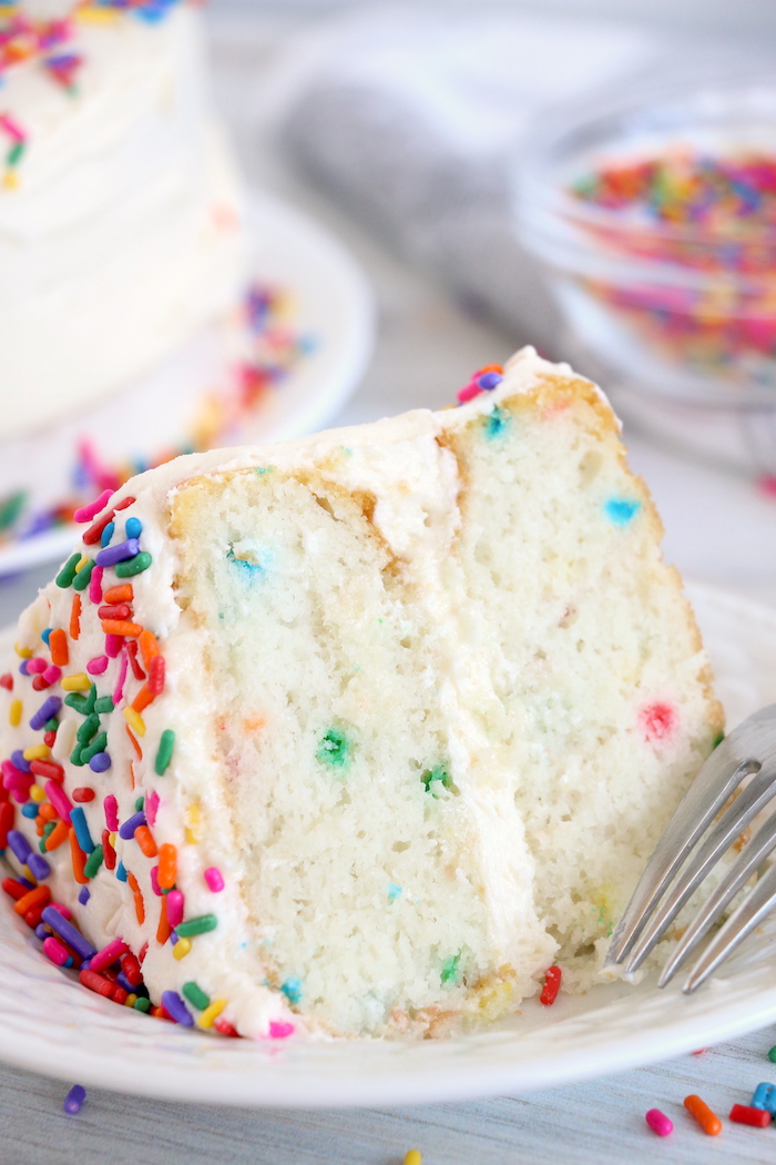 slice of confetti cake with a fork