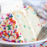 confetti birthday cake on a plate