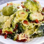 Brussels sprouts with bacon on a plate