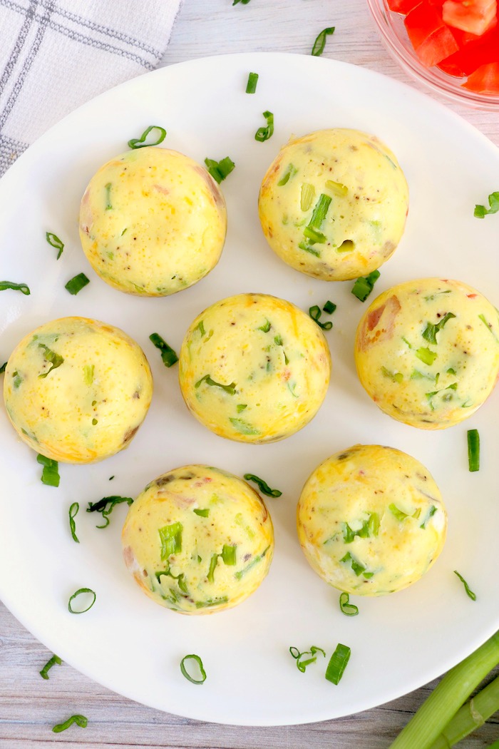 Egg bites on a white plate