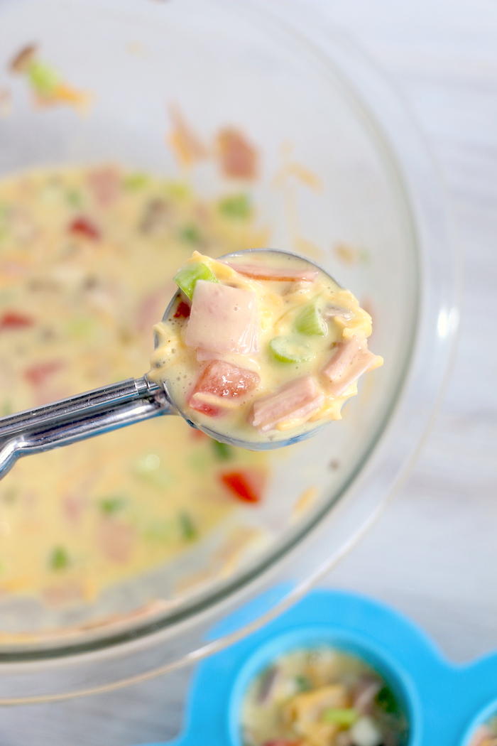 Scoop of egg bites filling