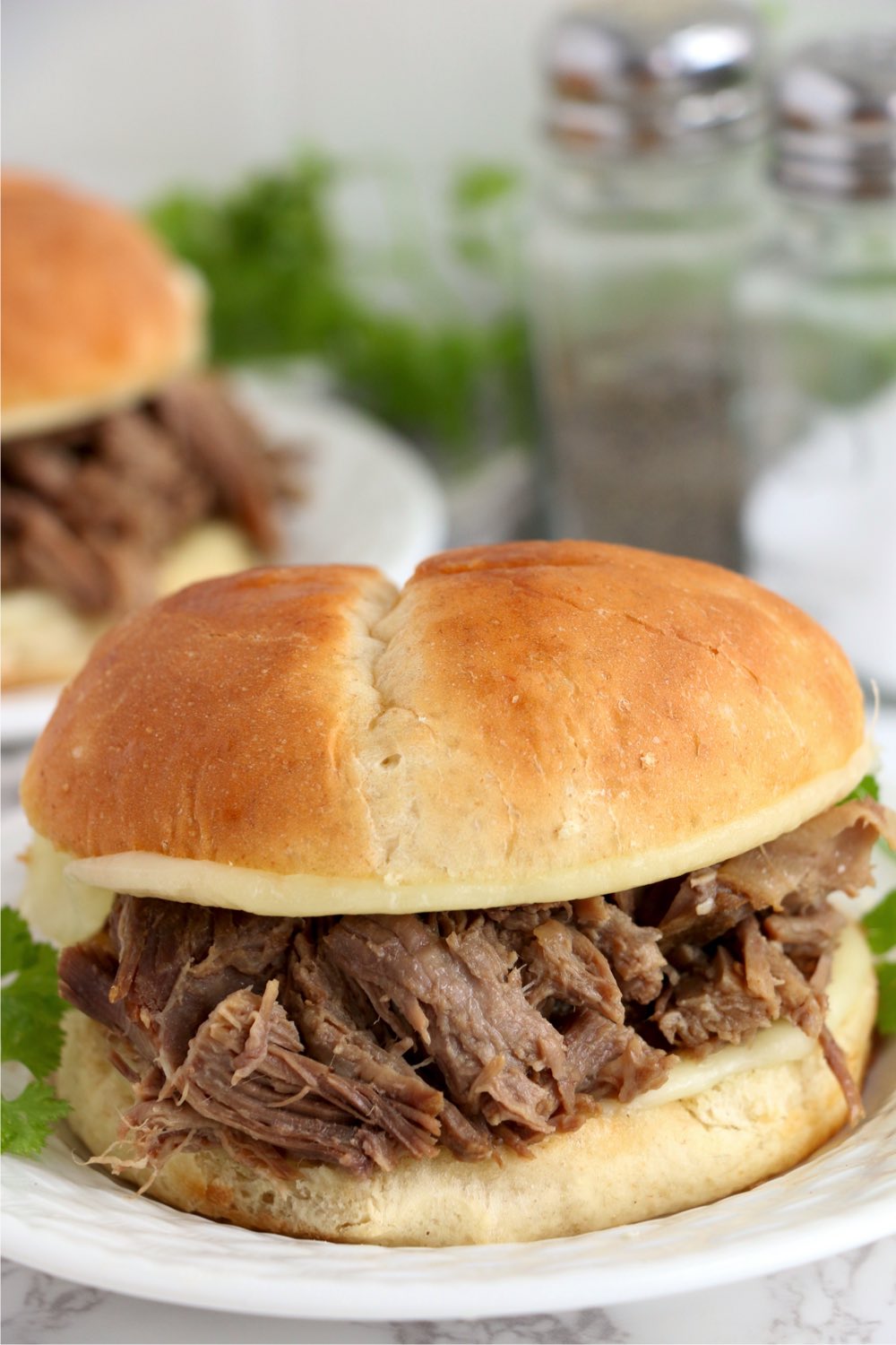 close up of French dip sandwich