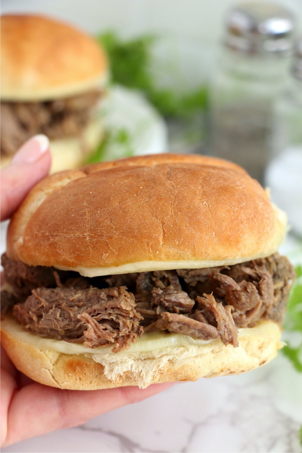 hand holding up sandwich