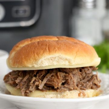French dip sandwich on burger bun