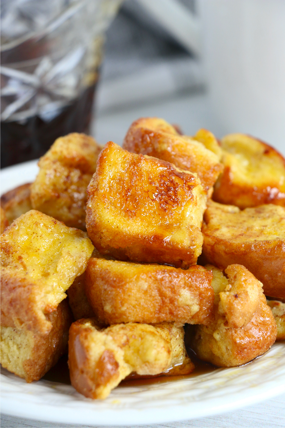 Stack of French Toast bites with syrup