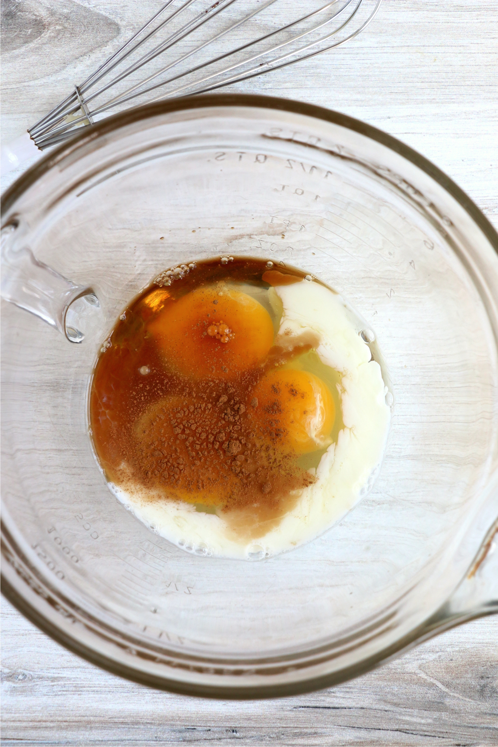 wet ingredients for French Toast in glass bowl