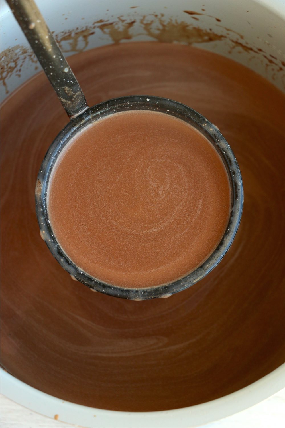 hot chocolate in a ladle