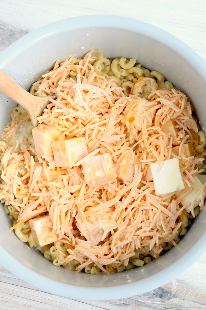 Ingredients for mac and cheese inside Ninja Foodi cooking pot