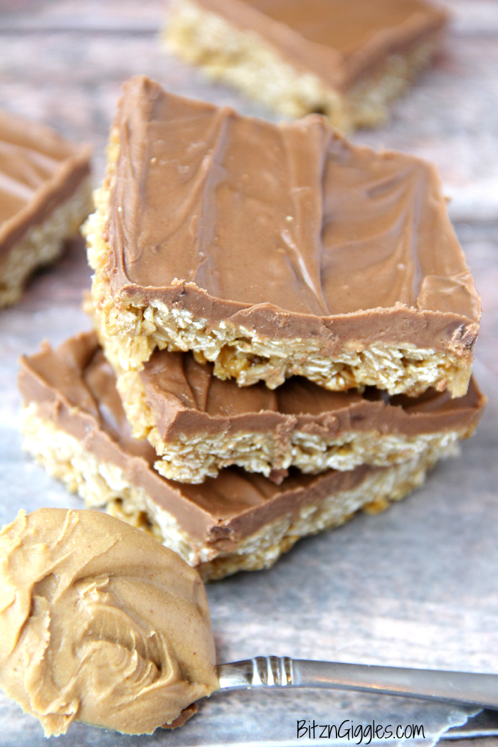 O'Henry Bars - Soft, chewy, decadent bars with an sweet oatmeal-based crust, smothered with a rich chocolate and peanut butter frosting!