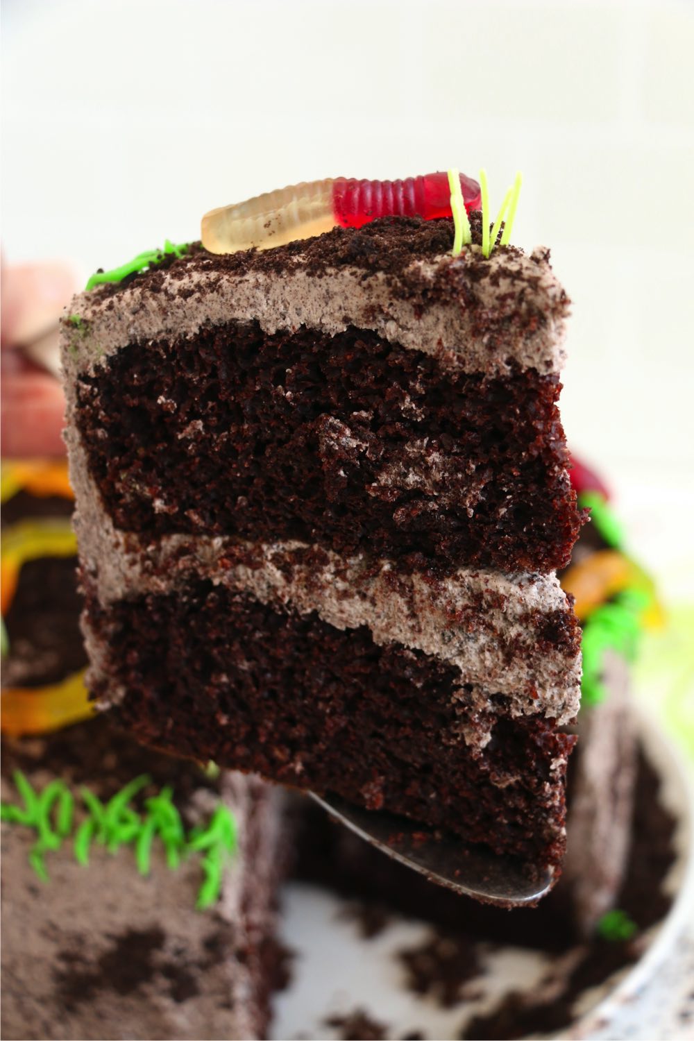 piece of dirt cake on a server