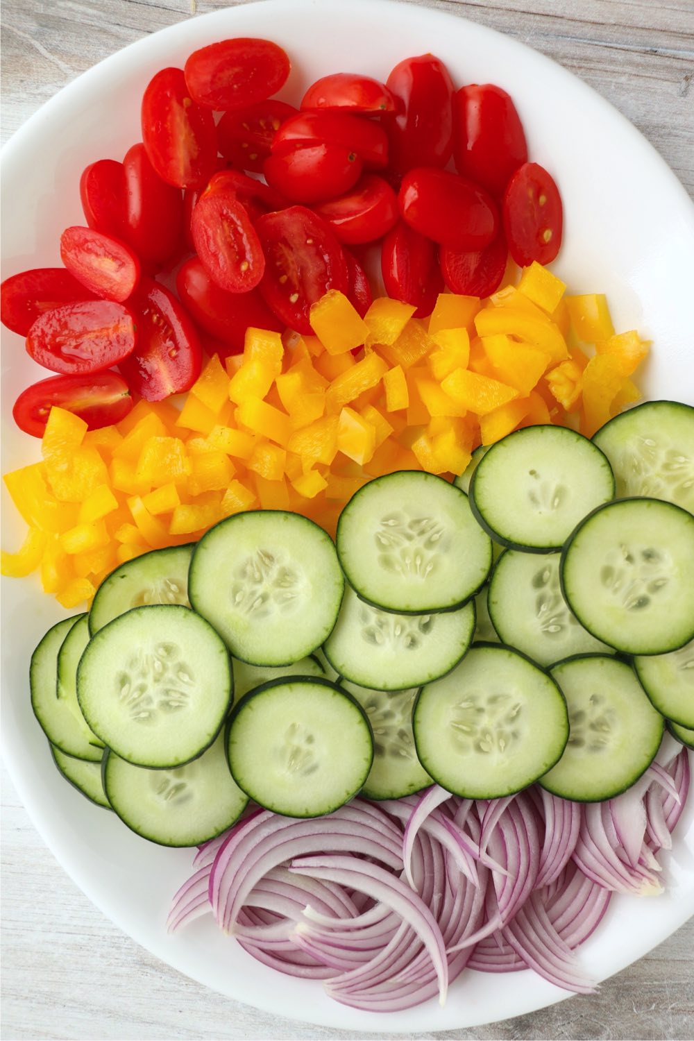chopped up vegetables for a salad