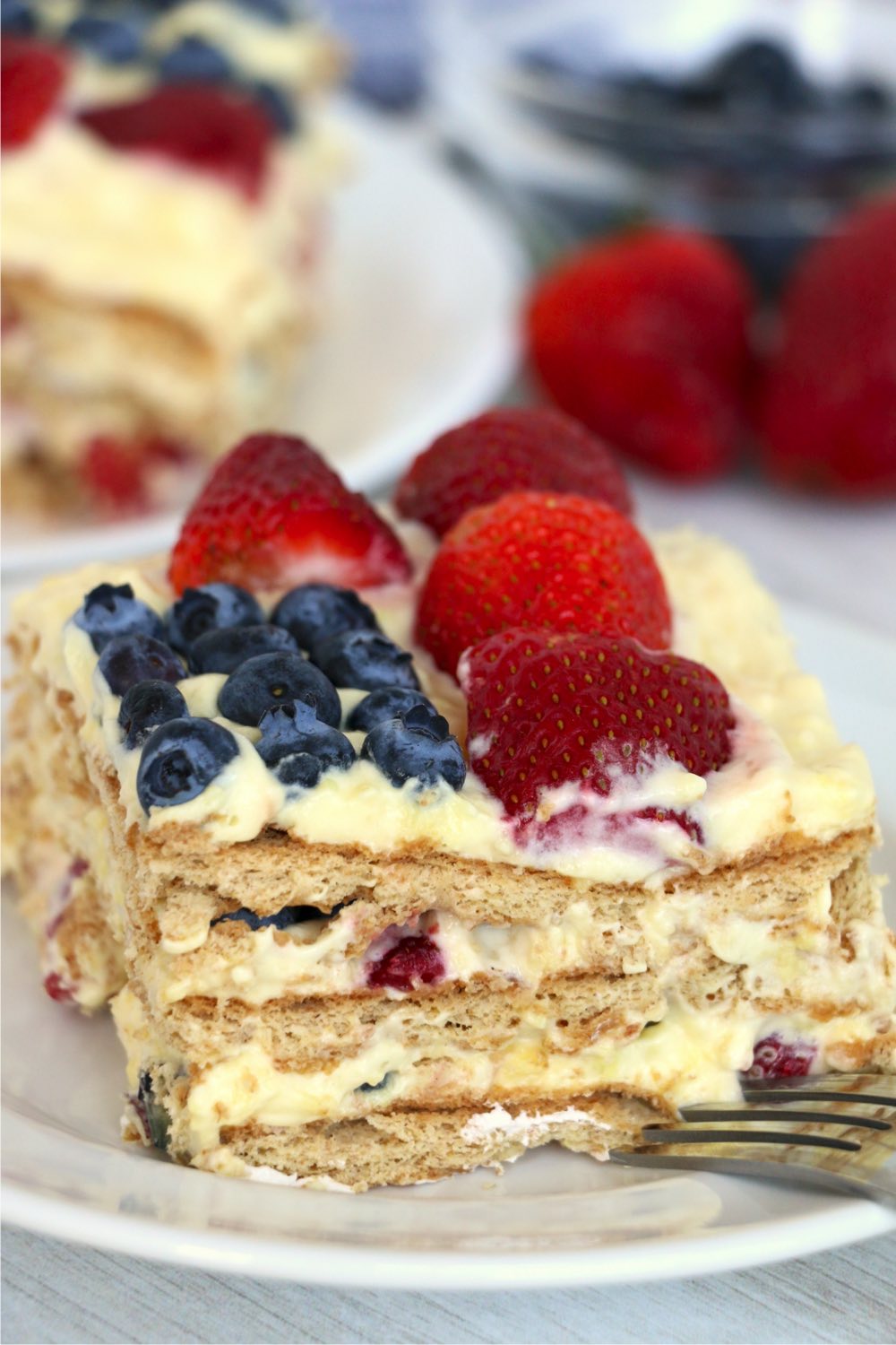 Piece of icebox cake with fresh fruit