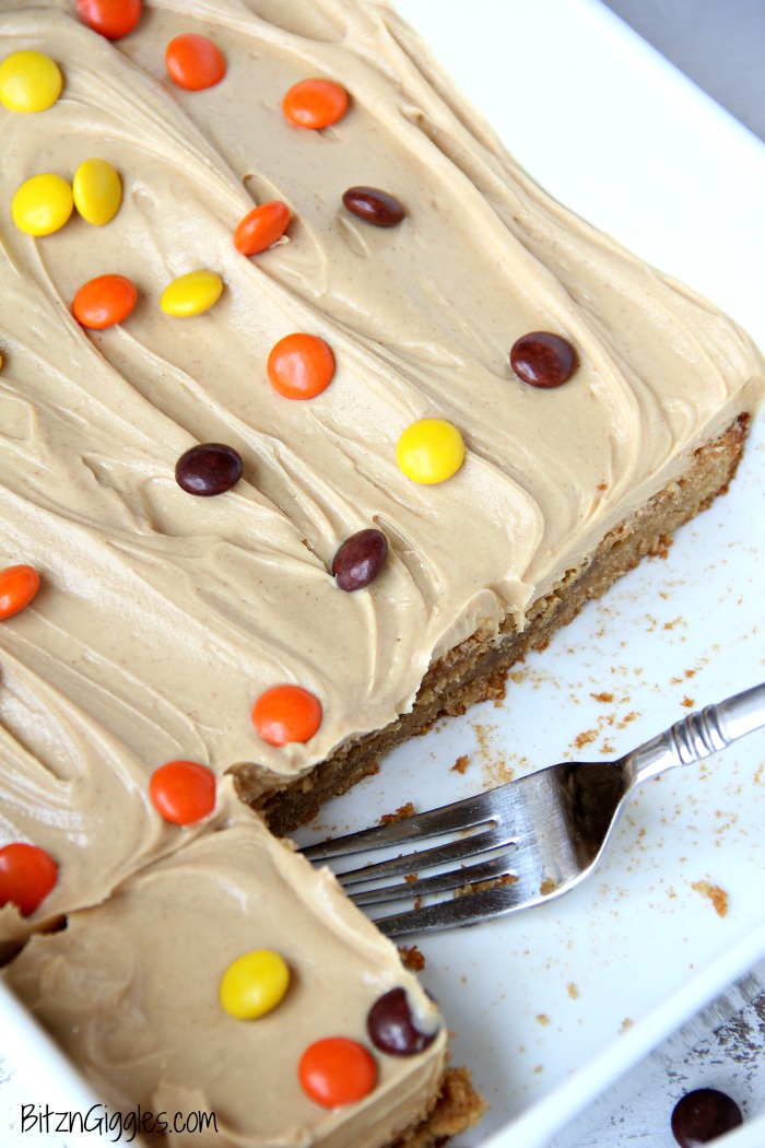 Peanut Butter Brownies - For the peanut butter lovers! Moist, cake-like peanut butter brownies topped with light and fluffy peanut butter frosting!