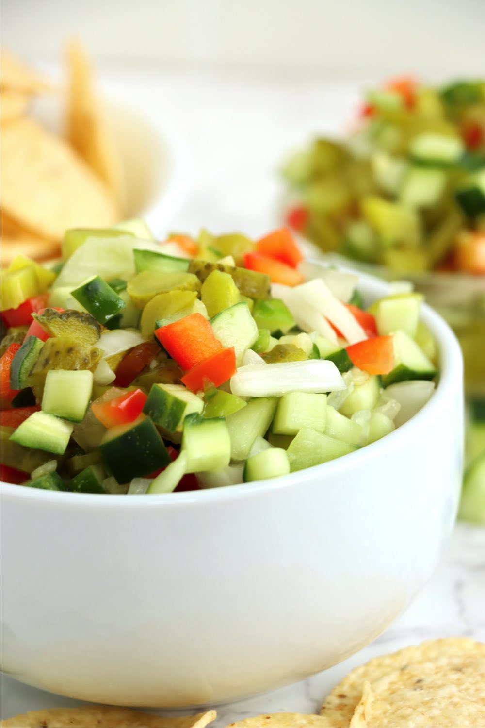 white bowl filled with a fresh homemade salsa