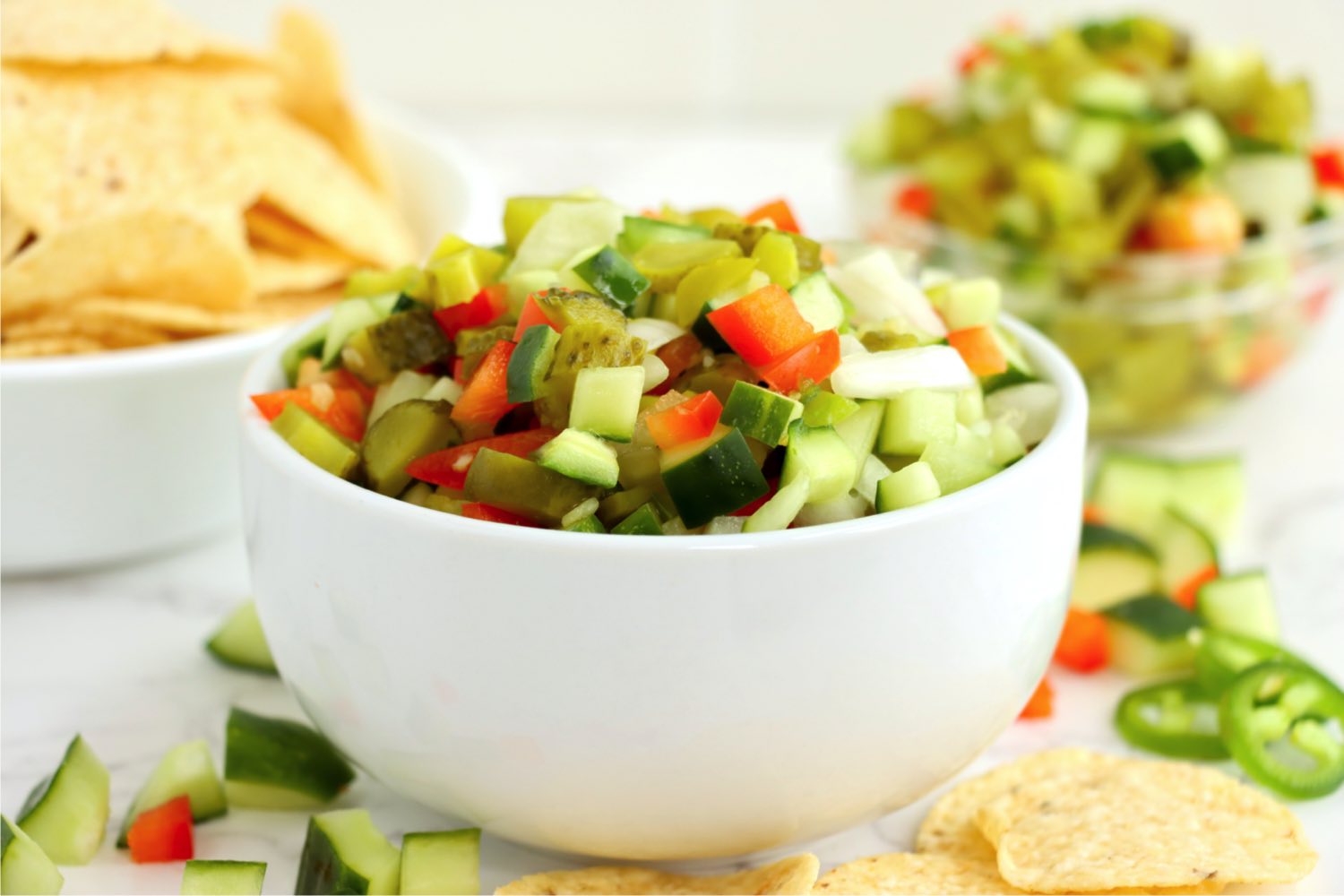 small white bowl of dill pickle dip