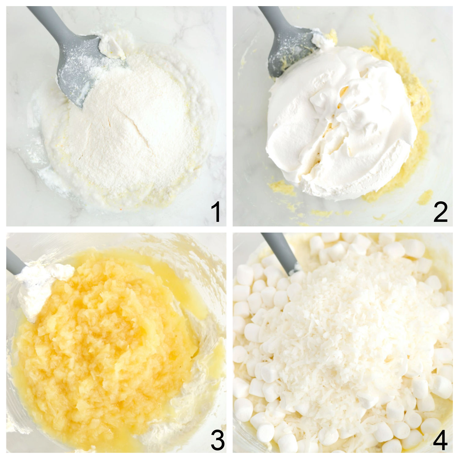 steps for making a pina colada dessert salad