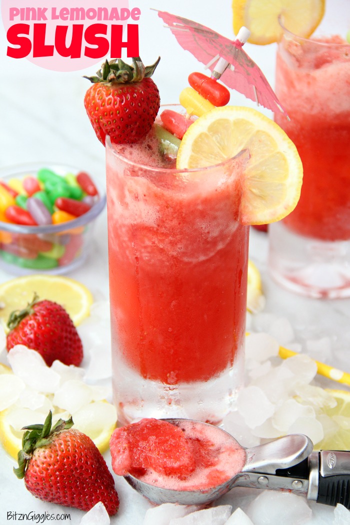 Pink Lemonade Slush - A sweet, tangy and refreshing drink perfect for family gatherings and celebrations.