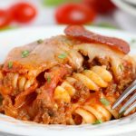 plate of pepperoni pizza casserole