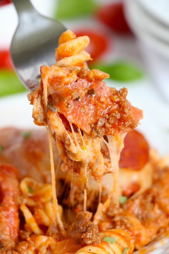 forkful of pizza casserole