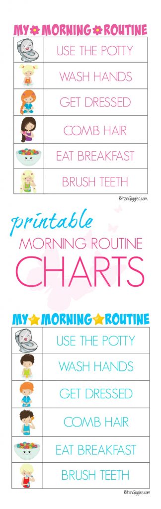 Printable Morning Routine Charts - Free printable kids morning routine charts to help teach kids independence and provide guidance for their morning routine! Charts for boys and girls!