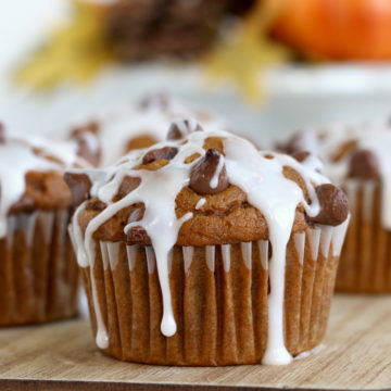 Pumpkin Chocolate Chip Muffins - Homemade pumpkin muffins sprinkled with fall spices and lots of chocolate chips!