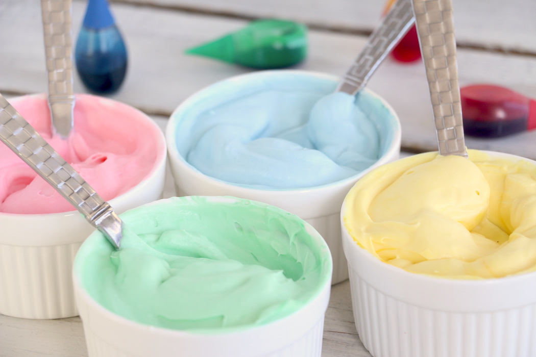 Red, green, blue and yellow fruit dip containers