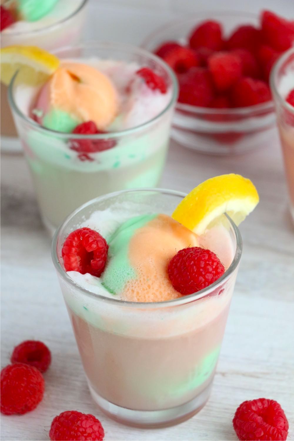 Glass of rainbow punch made with sherbet