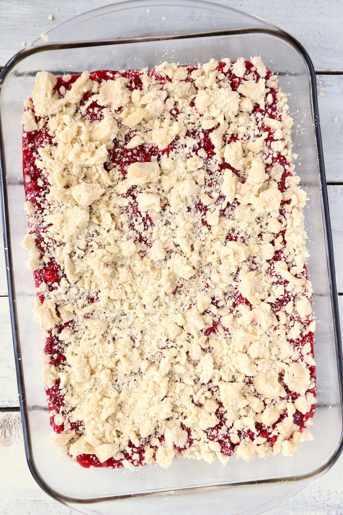 Raspberry Crumble Bars - Fresh, fruity raspberry bars with a buttery crumb topping!