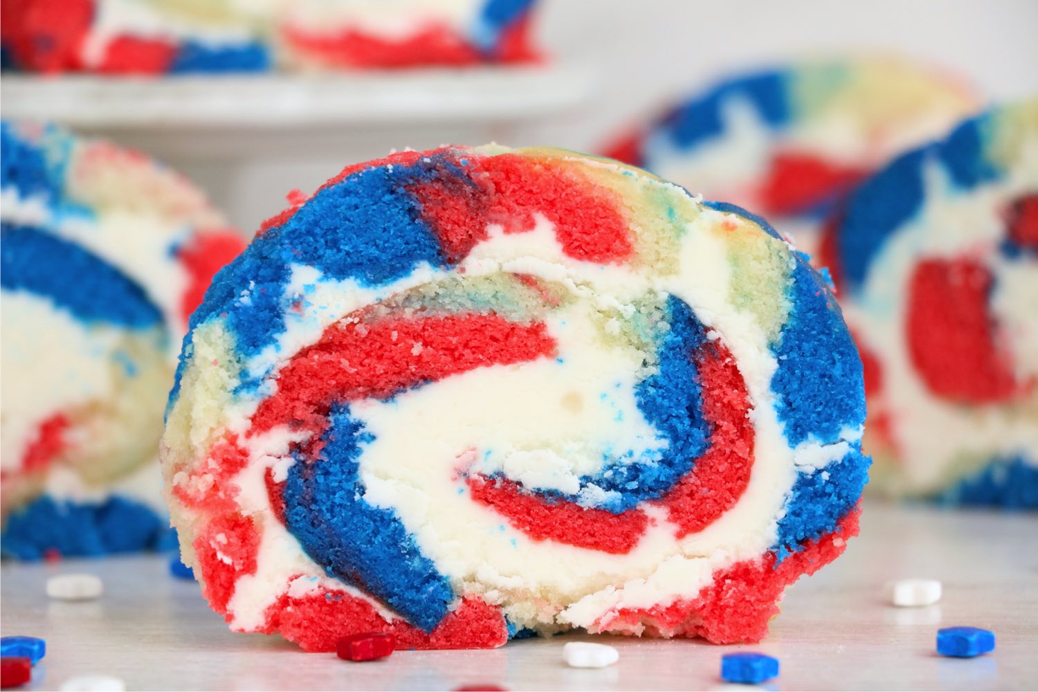 red white and blue cake roll piece