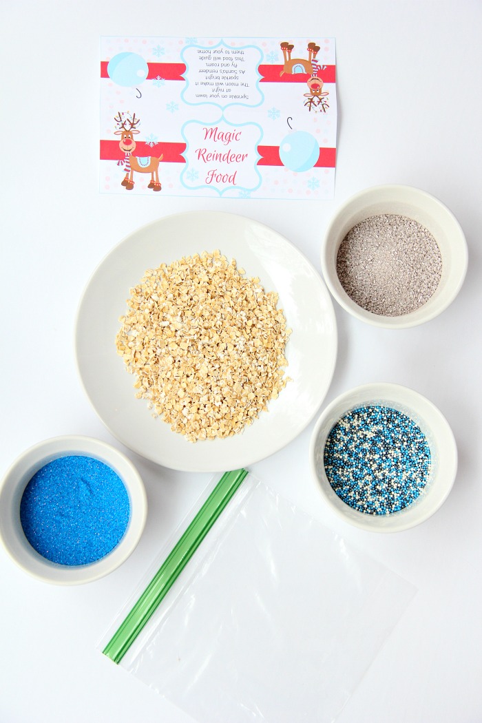Magic Reindeer Food With Free Printable - Kids will love to sprinkle this Magic Reindeer Food in their yard to guide the reindeer to their home on Christmas Eve. Includes recipe + FREE printable bag topper!