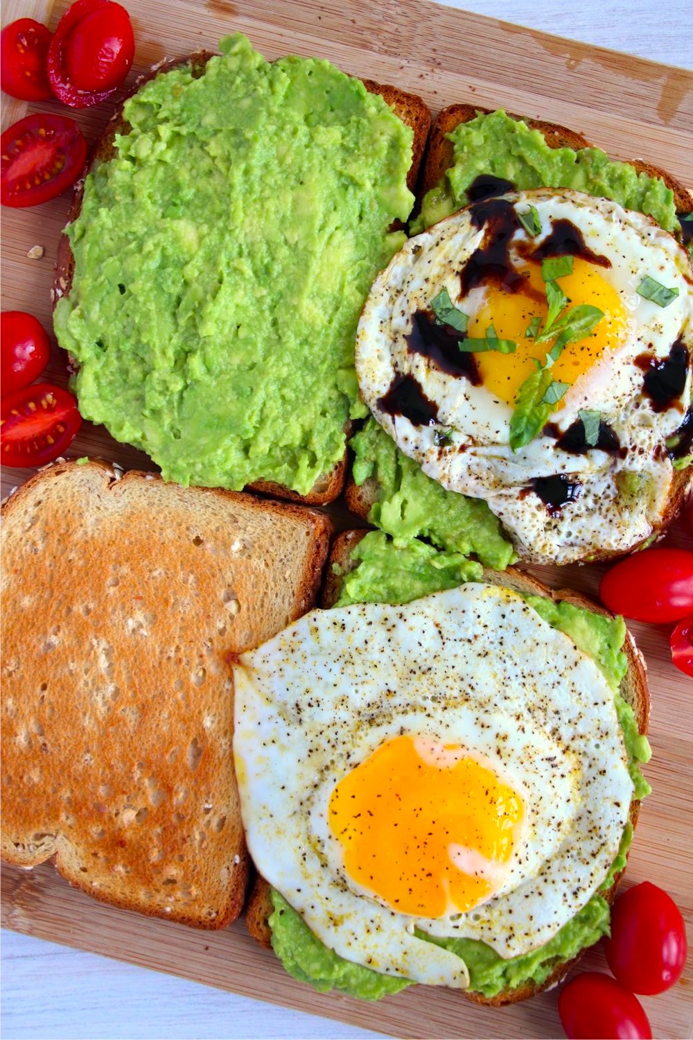 Assembling avocado toast with eggs