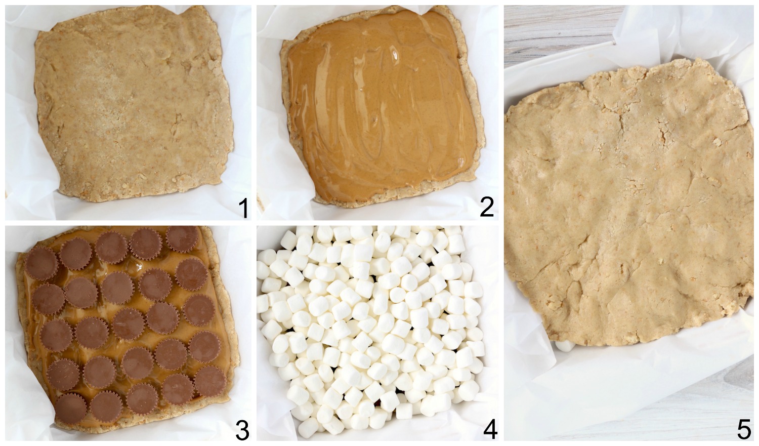 step by step collage with s'mores bars instructions
