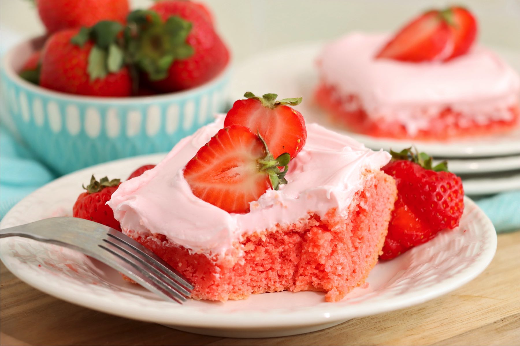 strawberry brownie with piece taken out